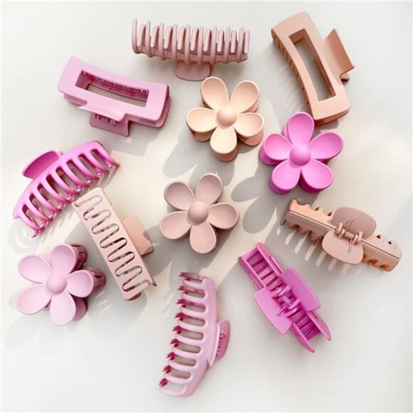 Large Hair Claw Clips 12 Pack, Flower Hair Clips for Thin Hair, Big Square
